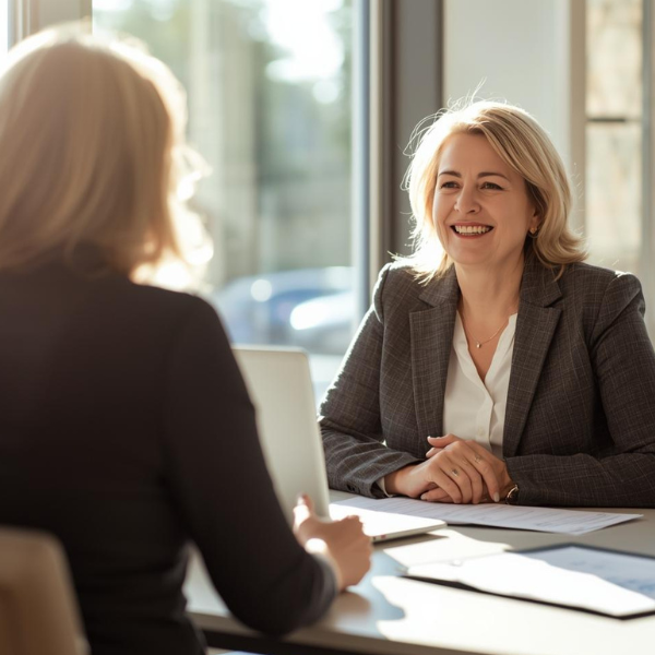 Zwei Frauen gegenüber am Schreibtisch, Level 1