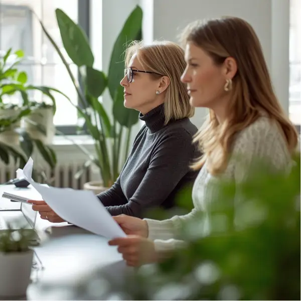 Zwei Frauen nebeneinander am Schreibtisch, Level 2