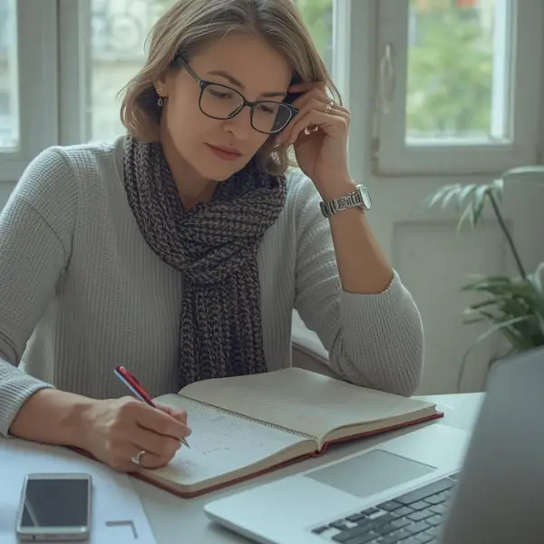 Eine Frau vor Notizbuch, Vorab-Depot-Check